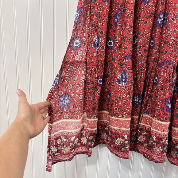Hayden Women Red Floral Maxi Dress Size L Boho Gypsy Hippie Festival Cottagecore - Picture 5 of 13